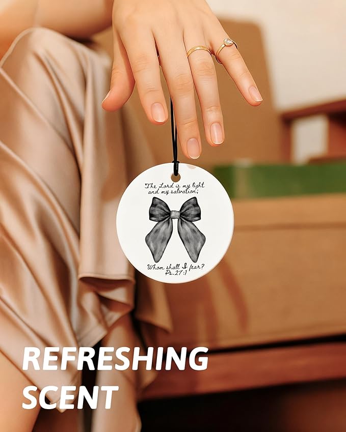 Black Christian Round Car Air Freshener 4 Pcs, Coquette Black Bow Religious Hanging Air Freshener for Cars Closet Drawer Book