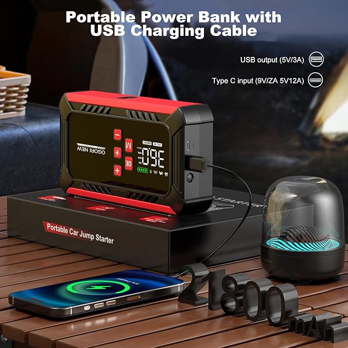 7000A Jump Starter with Air Compressor, 21800mAh Car Battery Jump Starter (All Gas/16.0L Diesel) with 150PSI Auto-Shutoff Tire Inflator, 12V Portable Jump Box with Booster, Jumper Cables