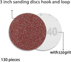 130 PCS 3 Inch Sanding Discs, MAPRIAL 3 Inch 320 Grit Sandpaper Hook and Loop Sanding Disc Assortment for Drill Sander Grinder Rotary Tools, Woodworking, Wood Furniture, Metal
