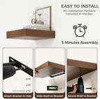 Square Floating Shelves for Wall, 12" W x 12" D x 2" H, 2 Pack, Small Wall Mounted Engineered Wood Shelves with Invisible Bra