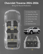 3W Floor Mats & Seat Back Mats & Cargo Liner for Chevrolet Chevy Traverse & GMC Acadia 2024-2026 (Only 7 Seats) & Buick Enclave 2025-2026, All Weather TPE Custom Fit Full Set Floor Liners