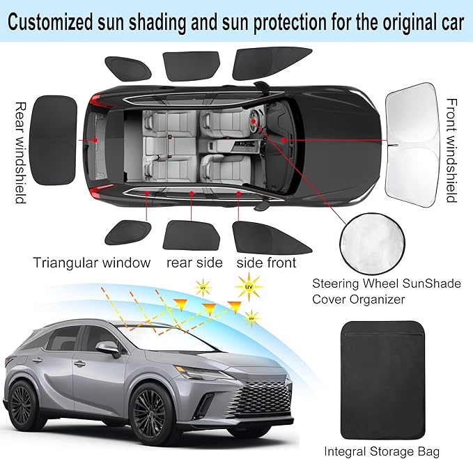 TINGLU Window Shades for Lexus RX 2023-2025 2026 Accessories Car Side Full Windows Rear Triangular Windshield Sun Shade Sun UV Rays & Privacy Protection for Camping,Napping,and Relaxing 8PCS