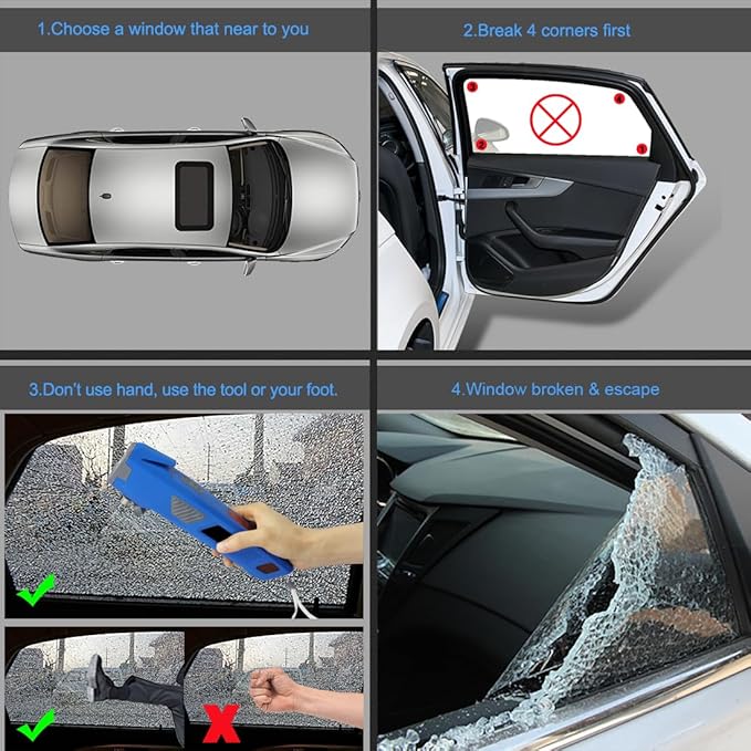 LUXON 8-in-1 Car Emergency Escape Safety Tool Kit:Window Breaker,Seat Belt Cutter,LED Flashlight,Rescue Tool USB Charger,Sire