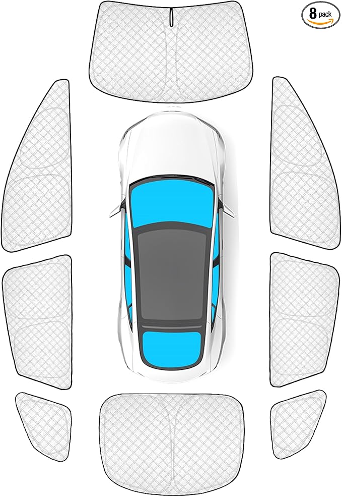 KMF 8pcs Thicken Sun Shades for Tesla Model S 2012-2025(Not for Plaid or Long Range) Accessories,Windshield Sunshade Car Window Covers for Side Rear, UV Block and Blackout Privacy for Car Camping