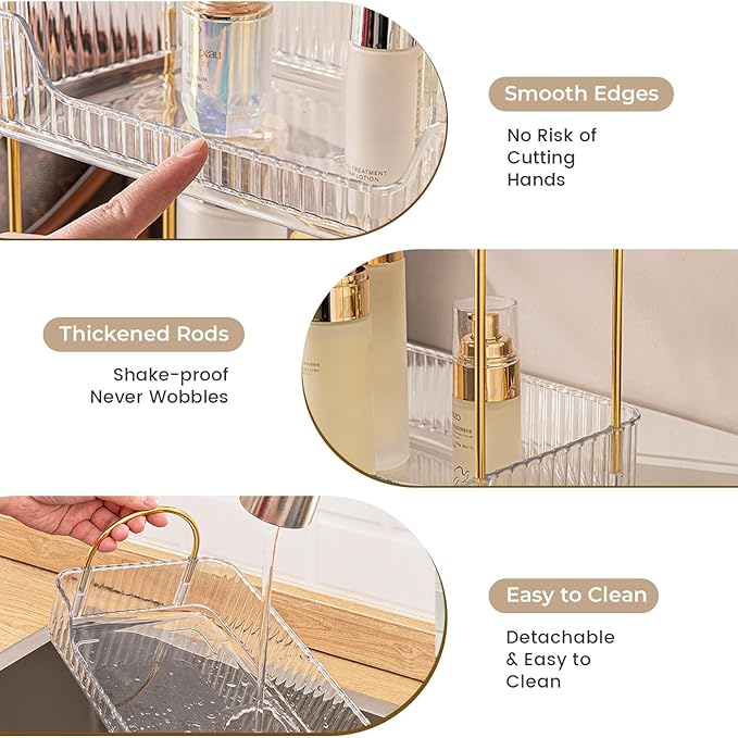 Aveniee Bathroom Counter Organizer, 2 Tier Perfume Skin Care Countertop Storage Shelf, Vanity Makeup Tray for Cosmetic Skinca