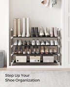 SONGMICS 4-Tier Shoe Rack, Shoe Storage for Hallway Closet, Slim and Space-Saving, Metal Frame, Non-Woven Fabric Shelves, Bla