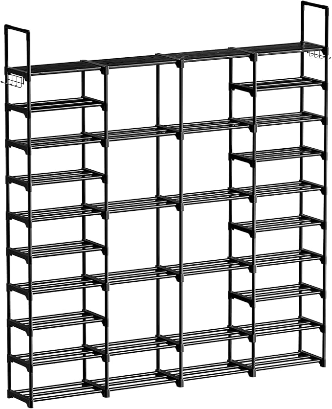 WOWLIVE 4 Row 10 Tiers Extra Large Shoe Rack Big Tall Metal Shoe Shelf, Heavy Duty Organizer for Closet Entryway, Boot Rack S