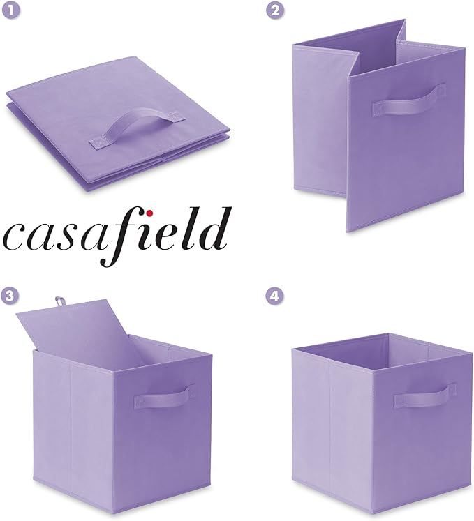Casafield Set of 6 Collapsible Fabric Cube Storage Bins, Lavender - 11" Foldable Cloth Baskets for Shelves, Cubby Organizers 