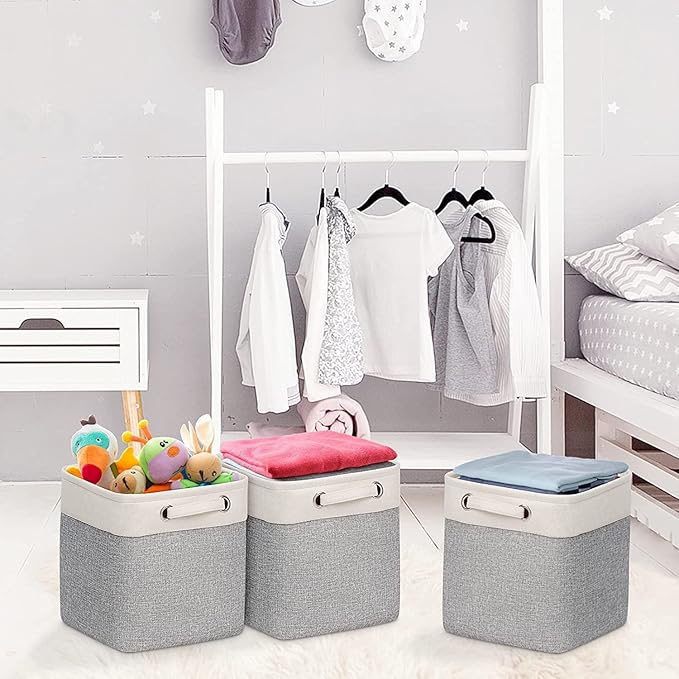 Kntiwiwo Cube Storage Bins 10.5” x 10.5 x 11” Cloth Baskets for Storage with Handles Storage bins for Shelf, Closet, Office O