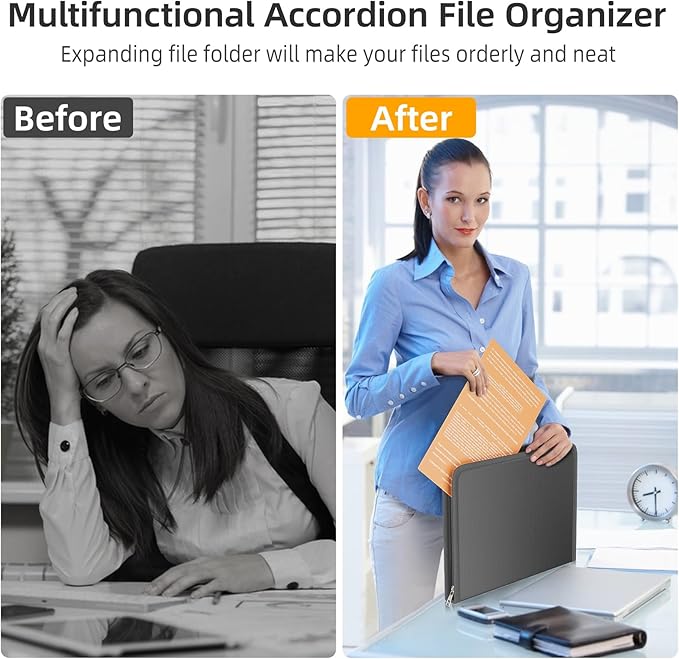 Fireproof Accordion File Organizer, Portable Expanding File Folder with Waterproof Zipper&Labels, Dark Gray Document Organize