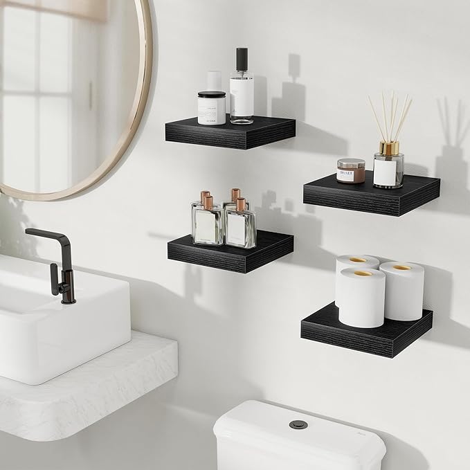 Fun Memories Floating Shelves for Wall, Rustic Wood Wall Mounted Shelves for Bathroom, Bedroom, Living Room & Kitchen, Storag