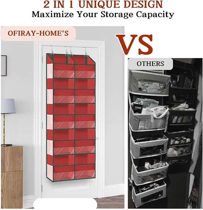 Christmas Over The Door Organizer 5 Tiers, Extra Large Behind Door Storage of 10 Compartments, 80 lbs Weight Capacity Hanging