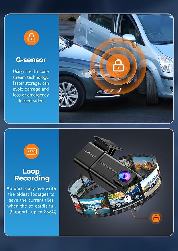 Dash Cam, 2.5K WiFi Dash Camera for Cars, E-YEEGER Mini Dashcam with App, Front Car Camera, G-Sensor, Loop Recording, Night V