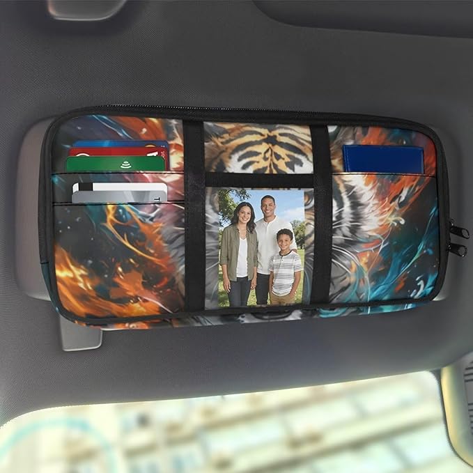 Tiger Visor Organizer for Car Pouch Case Bag Multi-Function Storage Pocket Can Store ID Card,Eyeglasses,Pen,Driving License etc