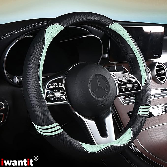 Iwantit® Steering Wheel Cover with Carbon Fiber and Anti-Slip Rubber Ring,Universal Fit 14.5-15 inches for Cars,SUV (Fruit Gr