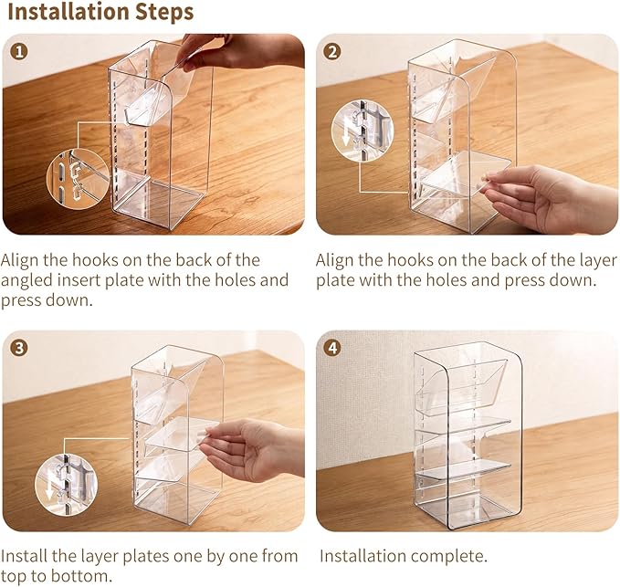 PAVSTINE Medicine Cabinet Organizer with Adjustable Dividers, Clear Vertical Layered Backward Slanting Shelves for Makeup Bru