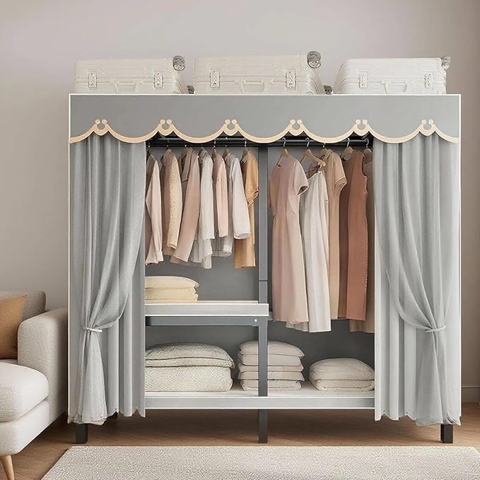 Foldable Portable Closet Wardrobe On Wheel, Load 2000lbs, Portable Wardrobe Closet, Heavy Duty Clothes Rack, Garment Racks fo