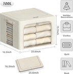 4 Pack Clothes Storage Bins with Metal Frame - 100L Stackable Storage Box with Lid，Foldable Storage Container Organizer for C