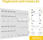 Peg Board for Tools, 4 Pack Metal Pegboard Wall Organizer with Hooks,16"×12" White Pegboard Panels for Walls Home, Garage Too