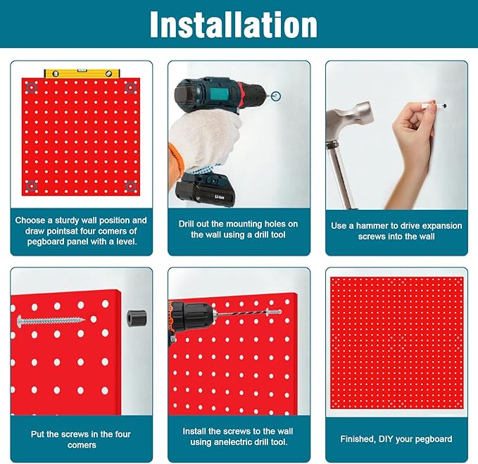 4 Pack Steel Peg Board,Universal 1/8 and 1/4 Pegboard Accessories,Ideal for Garage Tool Storage, Office Organization, Craft R