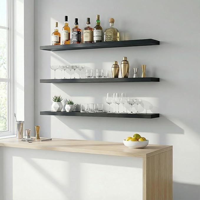 IEO Long Wooden Floating Shelves for Room Wall, Natural Wood Floating Shelves Wall Mounted Kitchen Shelf for Living Room, Bed