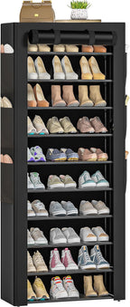 OYREL Large Shoe Rack, Black, 6 Side Pockets, 23.6" Wide x 11.4" Deep x 68.9" Tall, 36-41 Pairs of Shoes