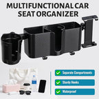 3-in-1 Car Back Seat Organizer Headrest Mount - Adjustable Storage Box with Cup Holder & Tablet Phone Holder for 5-13 Inch Devices, Fits Headrest Posts 0.6in Diameter & 4.2-5.7in Spacing