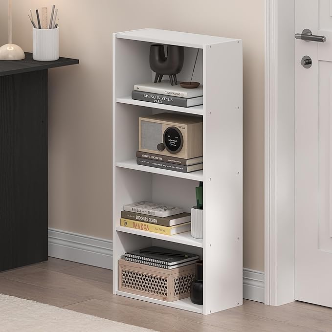 Furinno Basic Book Shelf, 4-Tier Bookcase with Open Shelf, Bookshelf, Cube Storage Organizer, 7 x 17 x 35, for Living Room, B