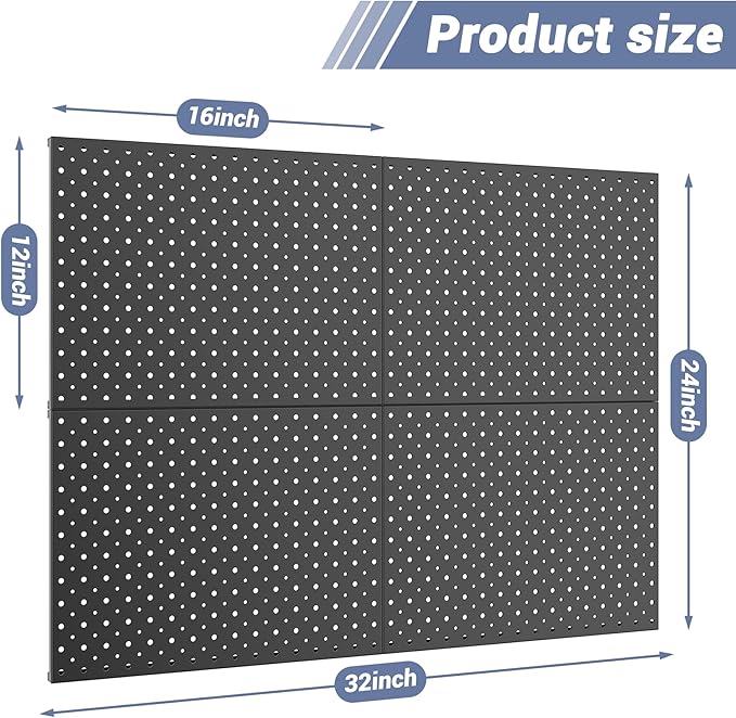 WALMANN 4-Pack 12"x16" Metal Pegboard Panels for Garage, Tool Organizer Pegboard for Pegboard Hooks - Compatible with 1/8" & 
