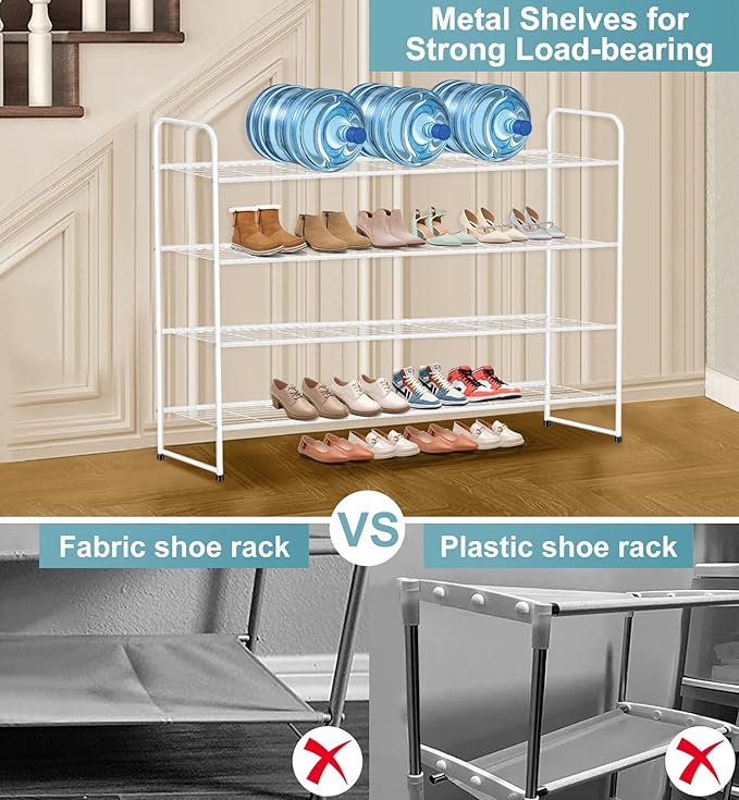 AOODA 4 Tier Long Metal Shoe Rack for Closet Wide Stackable Shoe Storage Organizer for Entryway, Bedroom, Floor, Holds 30 Pai