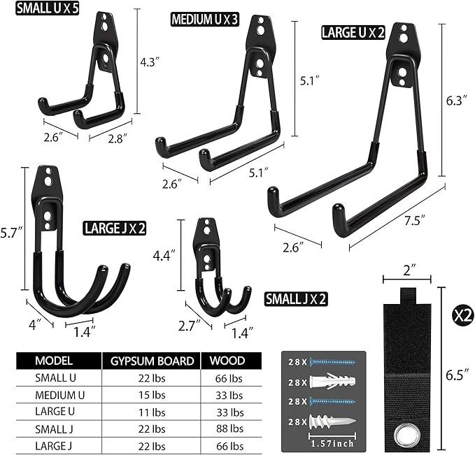 KOFANI Steel Garage Storage Hooks - 16 Pack Anti-Slip Coating, Heavy Duty Wall Mount Hooks for Hanging Bike, Ladder, Garden T
