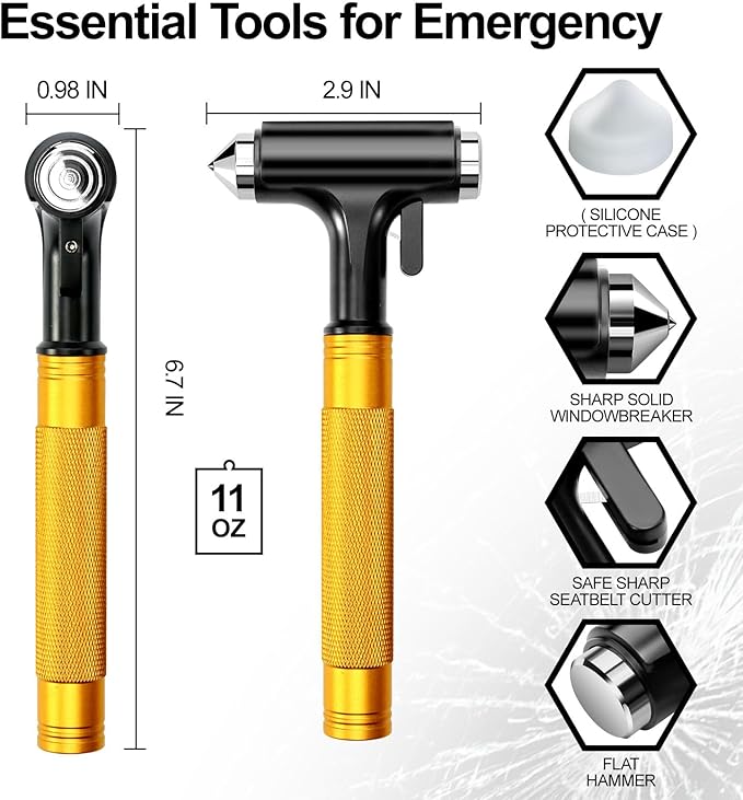 Premium Car Glass Breaker with Seat Belt Cutter - Automotive Safety Hammer - Emergecy Escape Tool, Car Autoaccessory Metal Wi