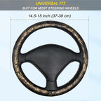 Embossed Skull Steering Wheel Cover, Skull Car Accessory, Microfiber Leather with Anti-Slip Lining, Fits 14.5"-15" Steering Wheels (Black Gold)