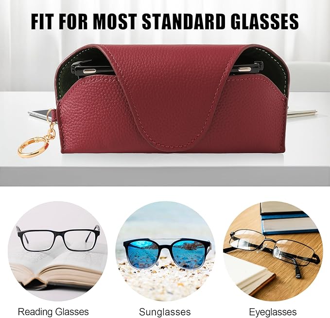 Magnetic Sunglass Holder for Car Visor, Travel Sunglasses Case with Clip for Purse, Eyeglasses Case
