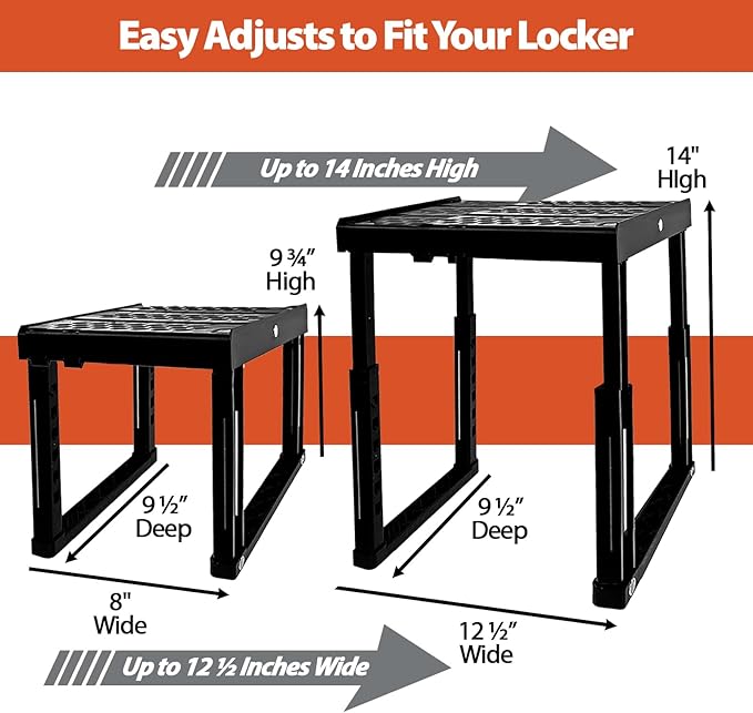Locker Organizer Shelf， Adjustable Width and Height, Stackable, Ideal Locker Shelf for School, Office, Gym Lockers, or Even K