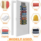 Over the Door Hoodie Organizer, Double Sided Holds 16 Hoodies, Gray Hanging Storage with 2 Hooks and Rope for Door Closet Cab