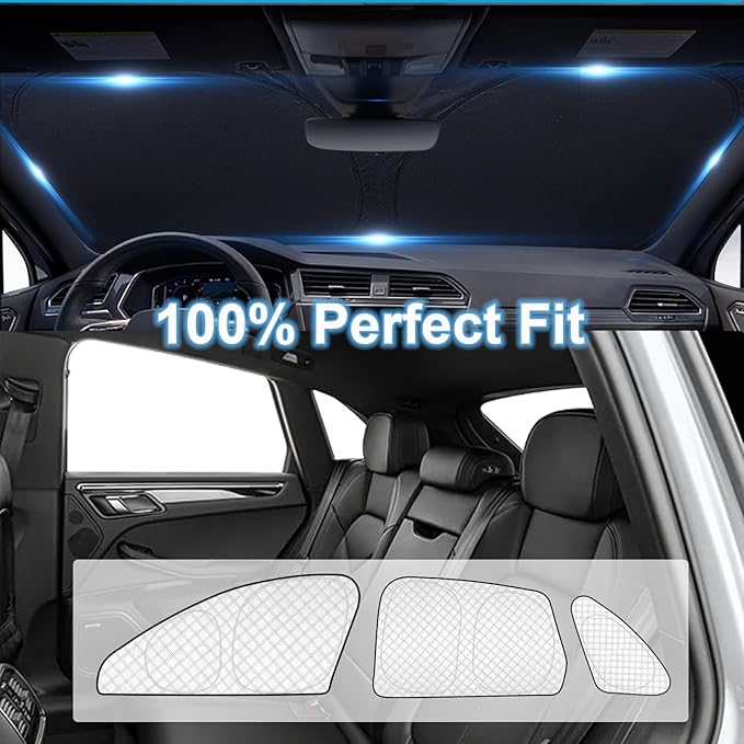 KMF 8pcs Thicken Full Window Sun Shades for Porsche Macan 2014-2024 Accessories, Windshield Sunshade Car Window Covers for Side Rear, UV Block and Blackout Privacy for Car Camping Outdoor