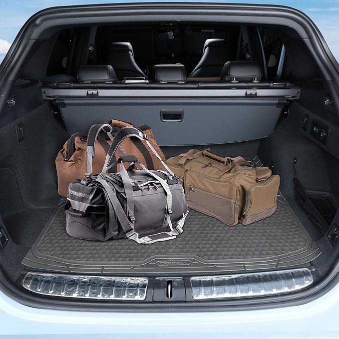 CAR PASS Gray Rubber Car Floor Mats & Cargo Liners, Durable Anti-Slip 3D Rhombus Waterproof Automotive Pad Trim Fit Liner All-Weather Trunk Mats Full Set Universal Fit Auto Van Sedan SUV Truck Gray