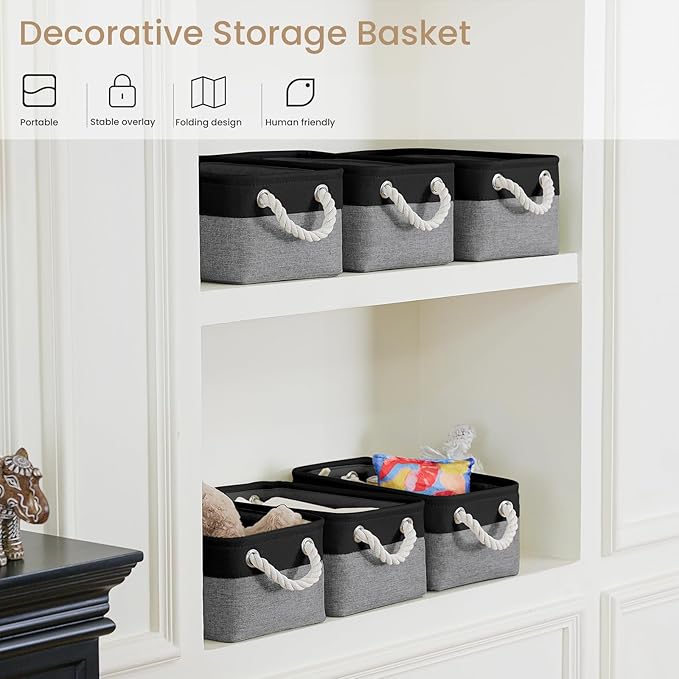 Storage Baskets for Shelves 11.8x7.9x5.2 Inch, Foldable Fabric Storage Bins with Handles, Small Storage Baskets for Organizin