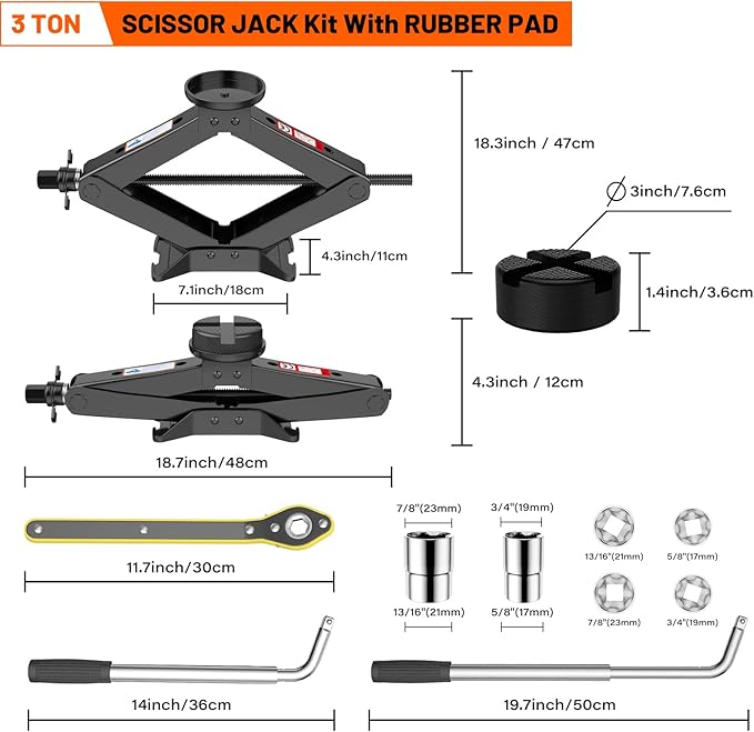Scissor Jack 3 Ton, 4.1"-18.3" Lifting Car Jack, Heavy Duty Car Jack Kit, Portable Tire Changing kit with Lug Wrench, Tire Ja