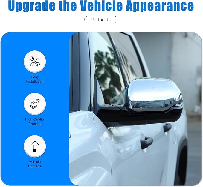 2PCS Side Door Mirror Cover for Toyota Tundra 2022-2025/ Sequoia 2023-2025, Car Exterior Rear View Mirror Housing Protector Cover Cap Self-adhesive Accessories ABS (with turn signal lights)