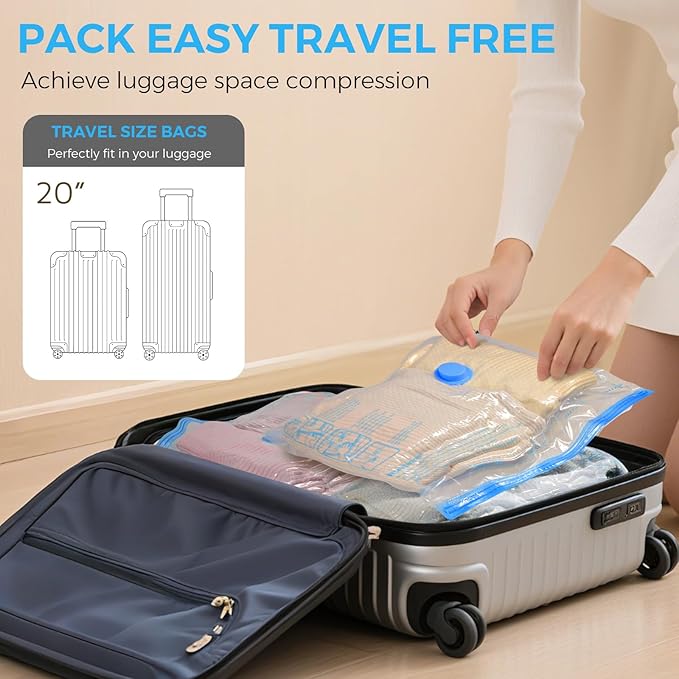 Vacuum Seal Bags for Clothing Travel, 12 Pack Vacuum Storage Bags for Clothes with Portable Electric Pump, Space Saver Bags f