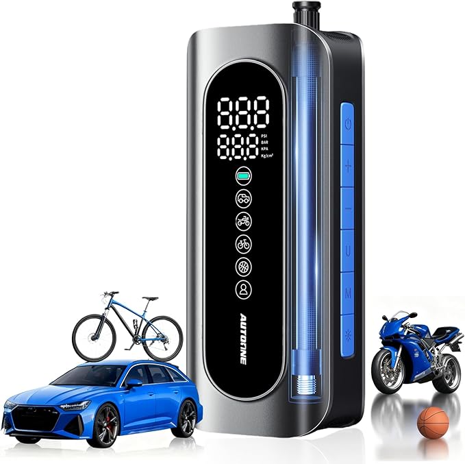 AUTOONE Tire Inflator Portable Air Compressor, 150PSI Air Pump for Car Tires with Tire Pressure Gauge, 3X Faster One Click Smart Cordless Tire Air Pump for Car, Motorcycle, Bike, Ball and More