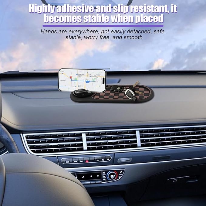 Multifunctional Car Anti-Slip Pad, 3 in 1 Rotatable Non-Slip Vehicle Dashboard Mat with Phone Holder & Temporary Parking Numb