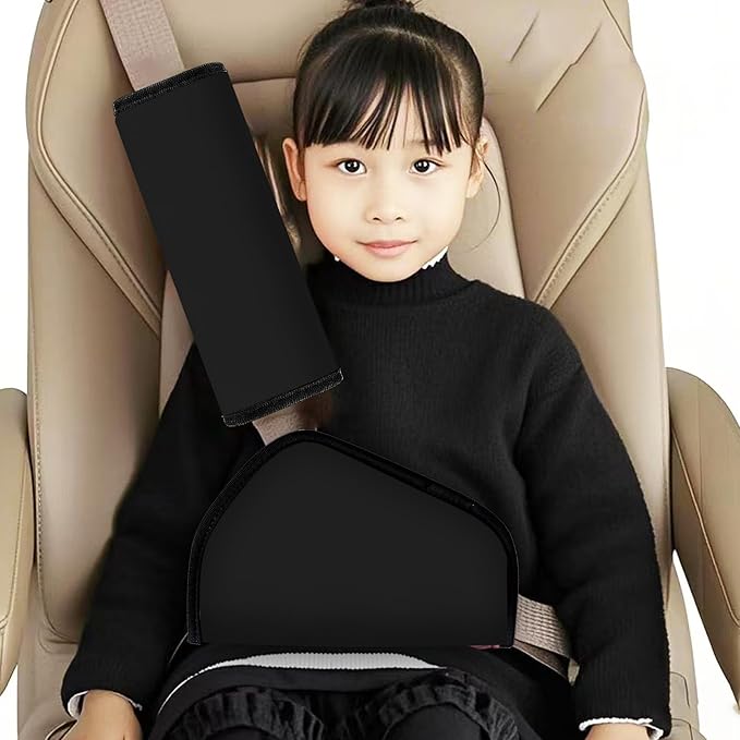 Kid's Shoulder & Belly Protective Padding - Soft Breathable Hypoallergenic Straps Cushion Cover for Booster Seat, Strollers, and High Chairs, Black