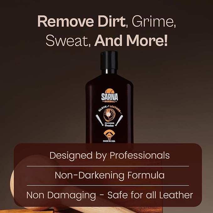 Glove & Leather Cleaner, 8 Oz – Gently Removes Dirt & Sweat Without Darkening – Water-Based Formula for Colored Gloves – Doub