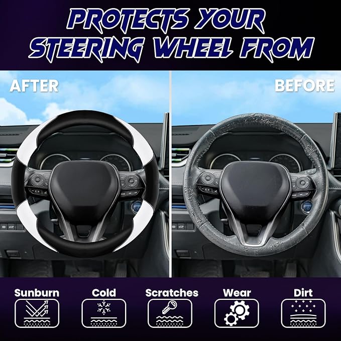 Soft Leather Steering Wheel Cover with Breathable Design and Anti-Slip Grip, Fully Compatible with Tesla, Toyota, Honda, Niss