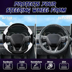 Soft Leather Steering Wheel Cover with Breathable Design and Anti-Slip Grip, Fully Compatible with Tesla, Toyota, Honda, Niss