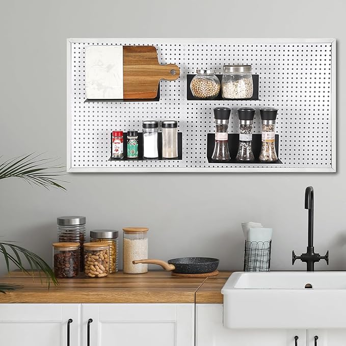 Kokone 6 Pack Magnetic Pegboard Shelves for Storing or Displaying, 10x4.3 Inch Flat Display Shelves for Pegboard, Wall Pegboa