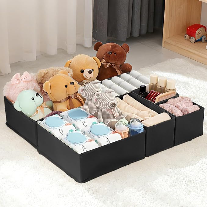 Drawer Organizer Clothes, 16 Pack Dresser Organizer Bins, Foldable Closet Organizers and Storage Fabric Dresser Bins, Shallow